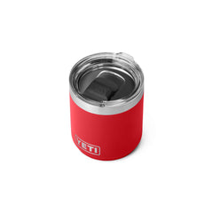 YETI Rambler 10 oz Lowball 2.0 in Rescue Red. Top view. with a magslider lid.