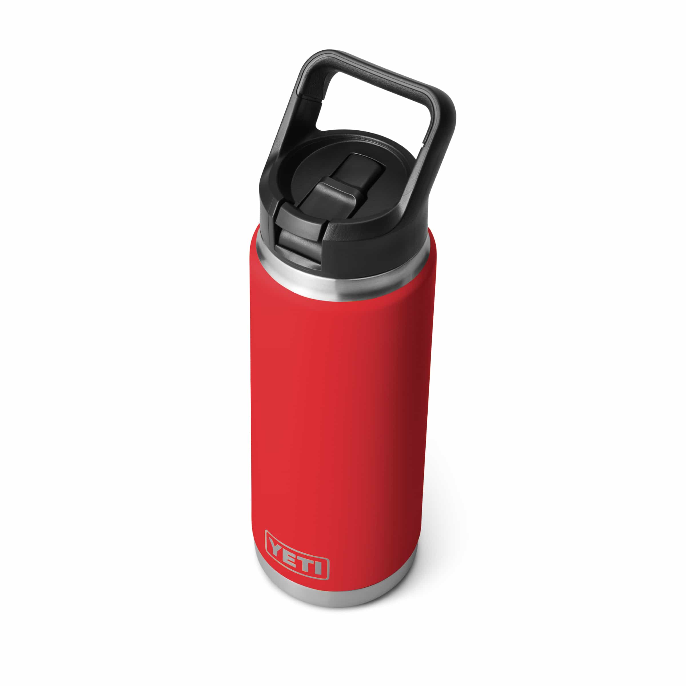YETI Rambler 26 oz Straw Bottle Rescue Red, top view.
