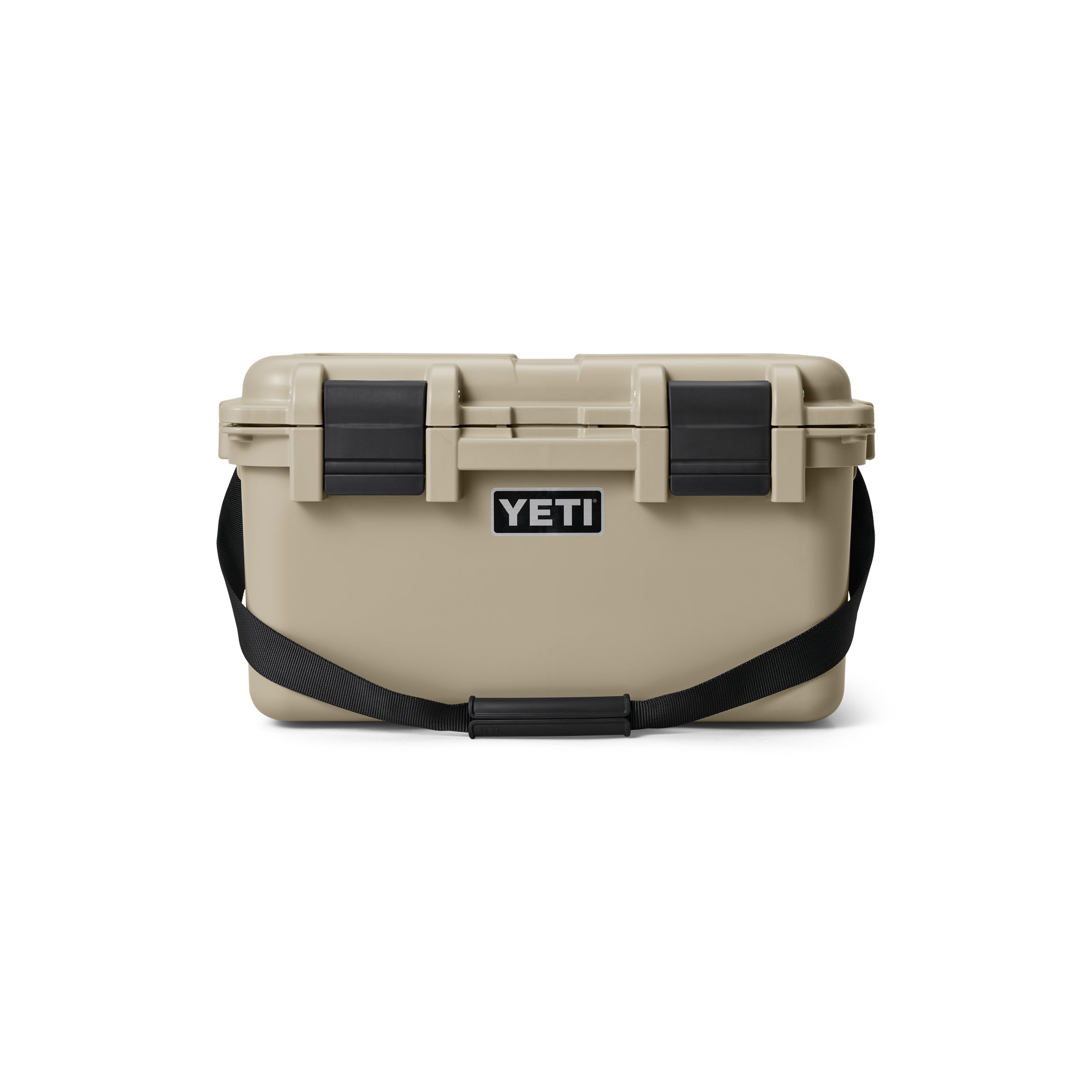 YETI LoadOut® GoBox 30 In Tan with the handle down.
