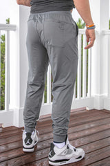 Backside view of the gray joggers