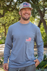 Front view of a Burlebo men's long sleeve pocket t-shirt