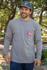 Front view of Burlebo men's long sleeve shirt. 