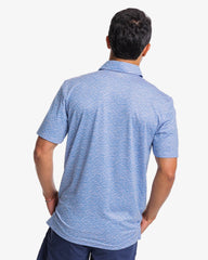 Southern Tide - Men's Driver Abstract Scribble Performance Polo Shirt - Model Back View - Color Blue