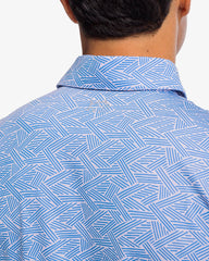 Southern Tide - Men's Driver Abstract Scribble Performance Polo Shirt - Model Back View Of Collar - Color Blue