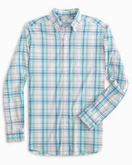 Southern Tide - Men's Sky Valley Plaid Coastal Passage Sport Shirt - Full Frontal View - color Orchid Petal