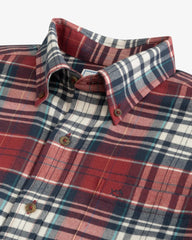 The detailed view of the Southern Tide Glades Plaid Flannel Intercoastal Sport Shirt by Southern Tide - Dark Red