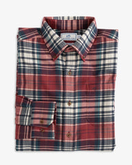 The folded view of the Southern Tide Glades Plaid Flannel Intercoastal Sport Shirt by Southern Tide - Dark Red - Southern Tide®