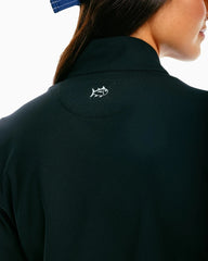 The back detail of the Women's Josette Mixed Media Full Zip Athletic Jacket - Black - Southern Tide®