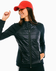 The front of the Women's Josette Mixed Media Full Zip Athletic Jacket - Black - Southern Tide®