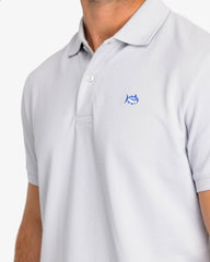 The front detail view of the Men's New Skipjack Polo Shirt by Southern Tide - Classic White