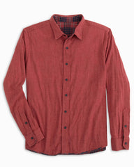 The reverse view of the Southern Tide Payton Heather Reversible Plaid Sport Shirt by Southern Tide - Heather Tuscany Red
