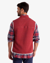 The back view of the Southern Tide Ridgepoint Heather Reversible Vest by Southern Tide - Heather Mineral Red