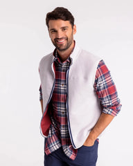 The reversible front view of the Southern Tide Ridgepoint Heather Reversible Vest by Southern Tide - Heather Mineral Red