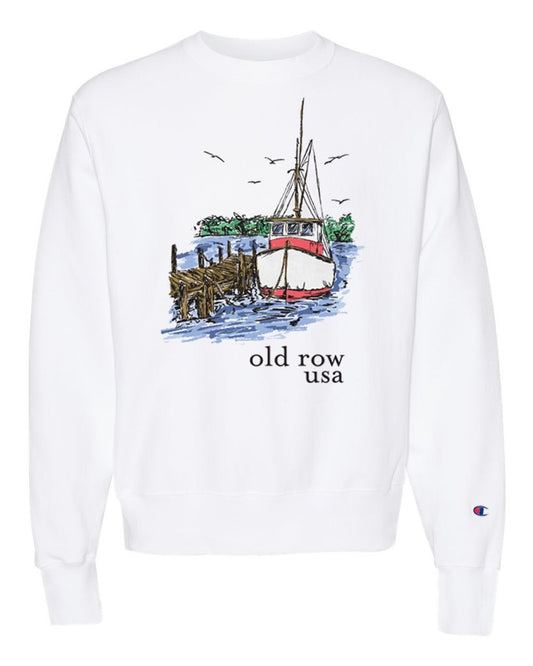 On A Boat Men's Crewneck Pullover - White - Old Row 819