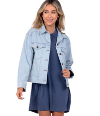 Women's Retro Knit Denim Jacket - Faded Denim - Southern Shirt