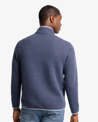 The back view of the Southern Tide Rutland Heather Reversible Quarter Snap Pullover by Southern Tide - Heather True Navy