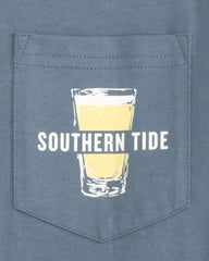 The detail view of the Tide on Tap Long Sleeve T-Shirt by Southern Tide - Blue Haze